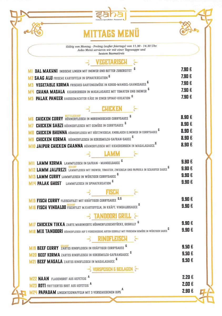 Menu Sahaj Indische Spezialitäten Restaurant-5