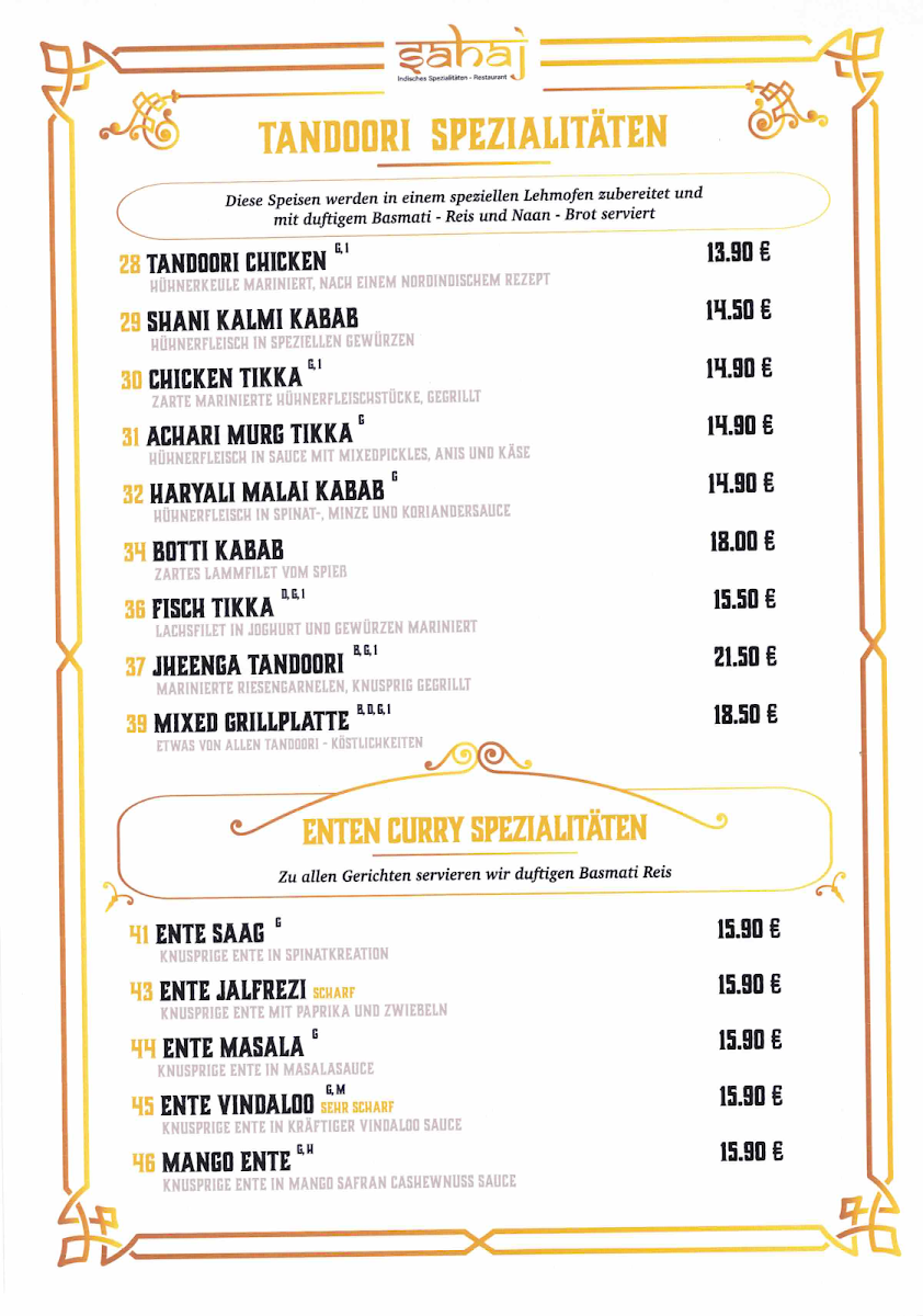 Menu Sahaj Indische Spezialitäten Restaurant-6