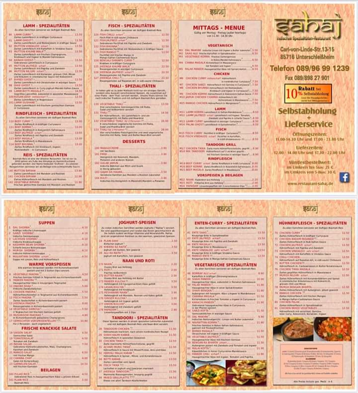 Menu Sahaj Indische Spezialitäten Restaurant-7