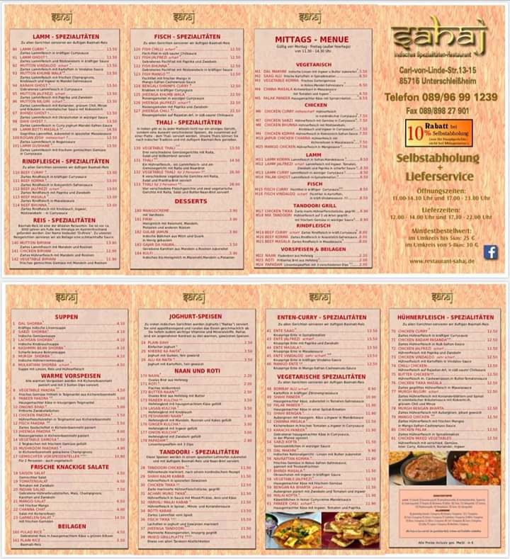Menu Sahaj Indische Spezialitäten Restaurant-8
