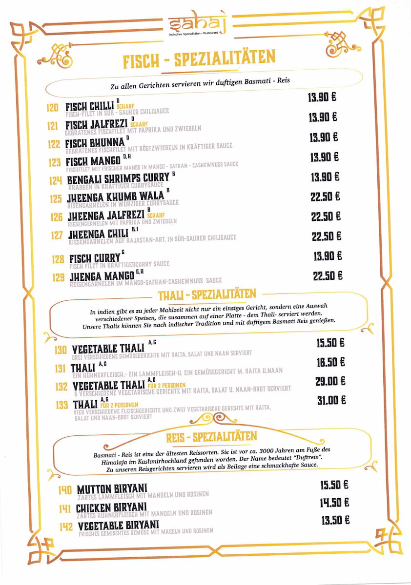 Menu Sahaj Indische Spezialitäten Restaurant-9