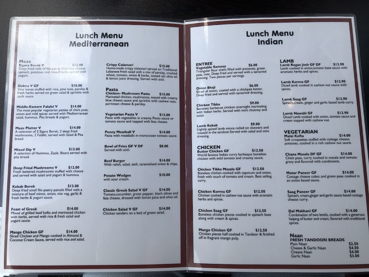 Menu Sahara India - Indian & Mediterranean Restaurant-1