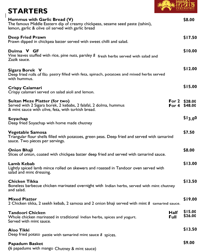 Menu Sahara India - Indian & Mediterranean Restaurant-4