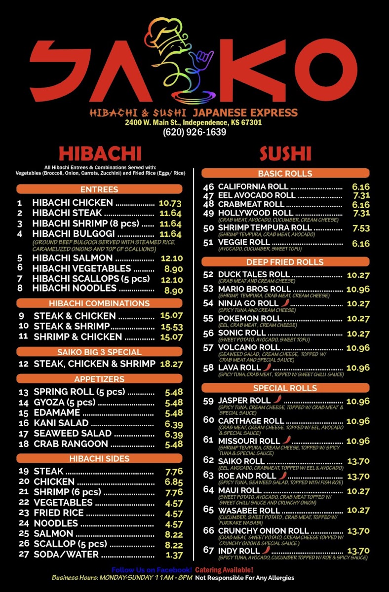 Menu Saiko Sushi & Hibachi-1