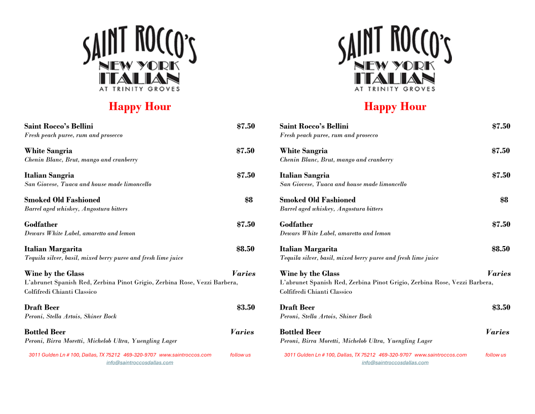 Menu Saint Rocco's New York Italian-1