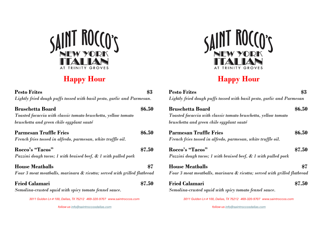Menu Saint Rocco's New York Italian-2
