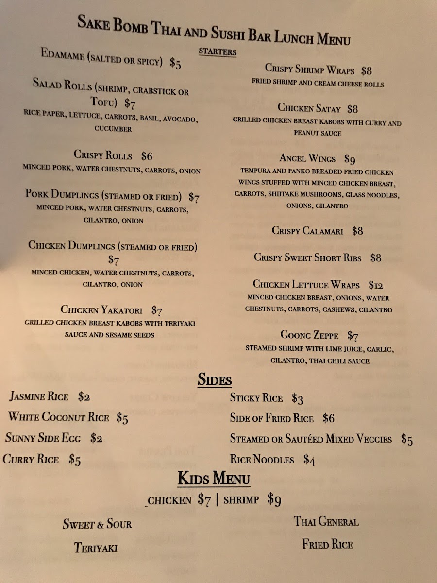 Sake Bomb Thai And Sushi Bar Menu-1