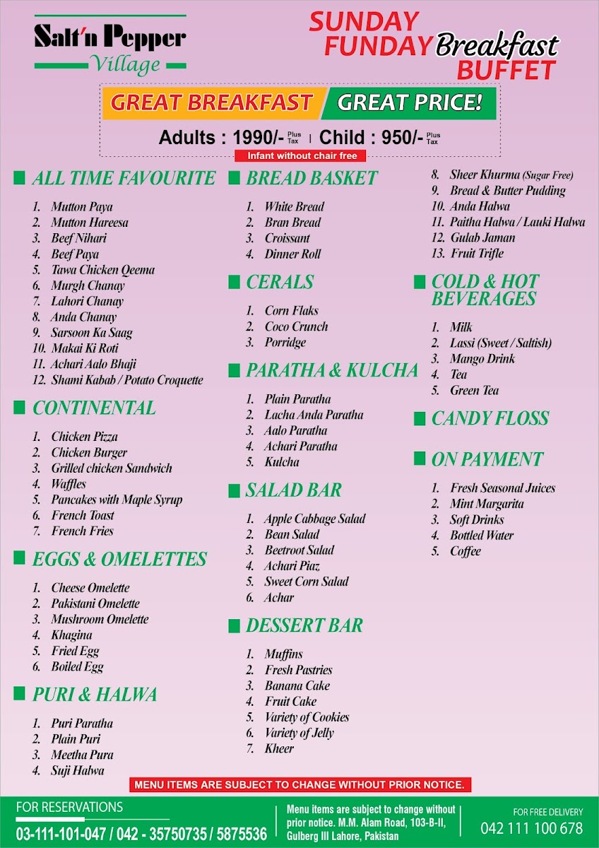 Menu Salt'n Pepper Village Lahore-1