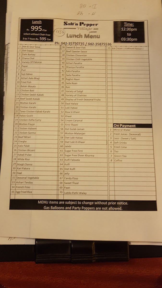 Menu Salt'n Pepper Village Lahore-10
