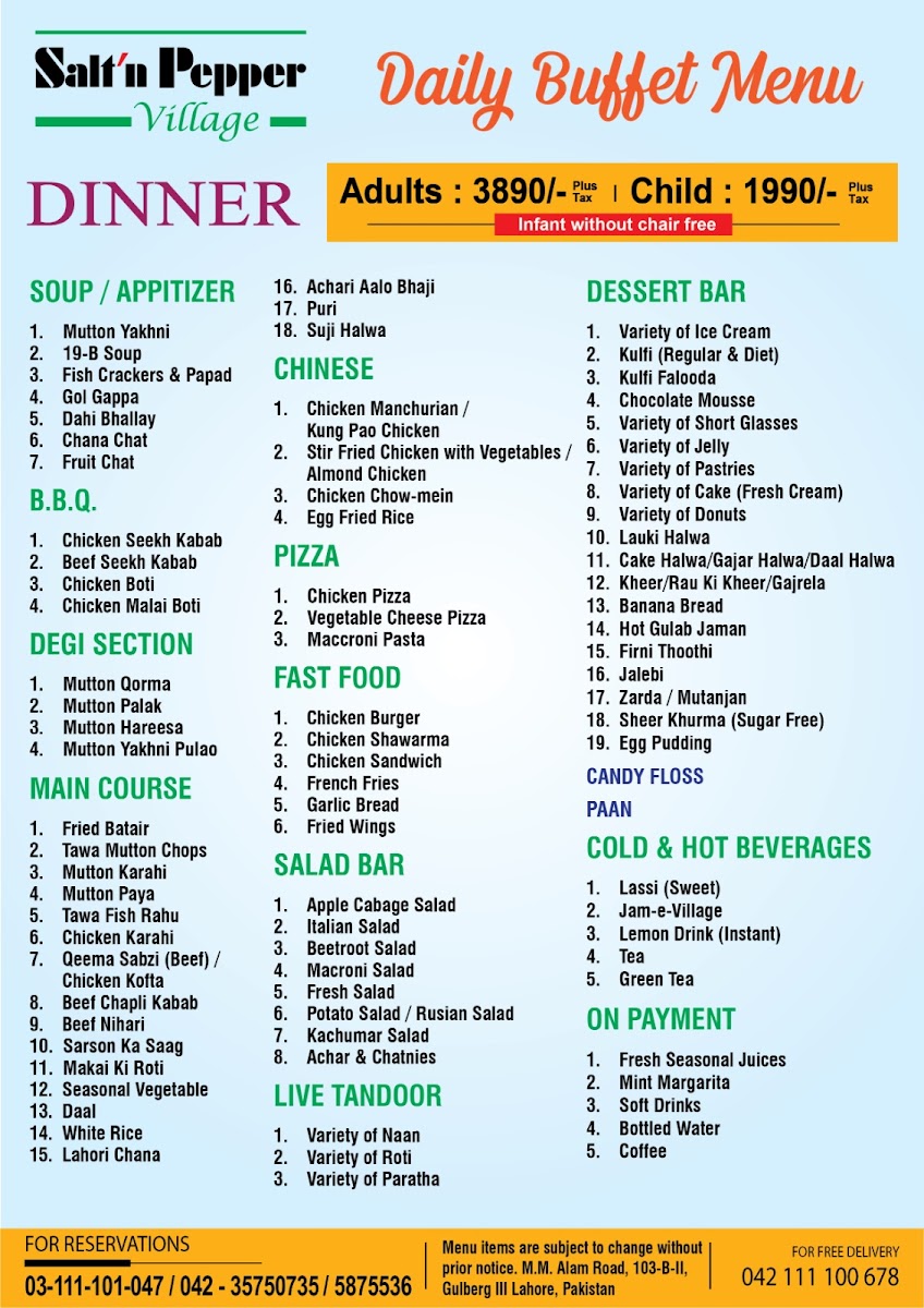 Menu Salt'n Pepper Village Lahore-3