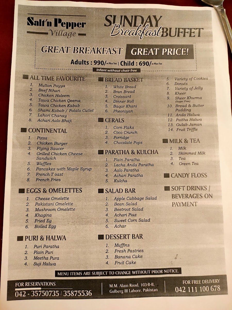 Menu Salt'n Pepper Village Lahore-7