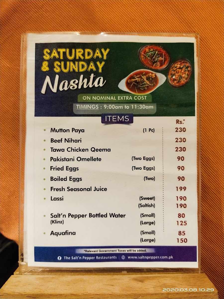 Menu Salt'n Pepper Village Lahore-9