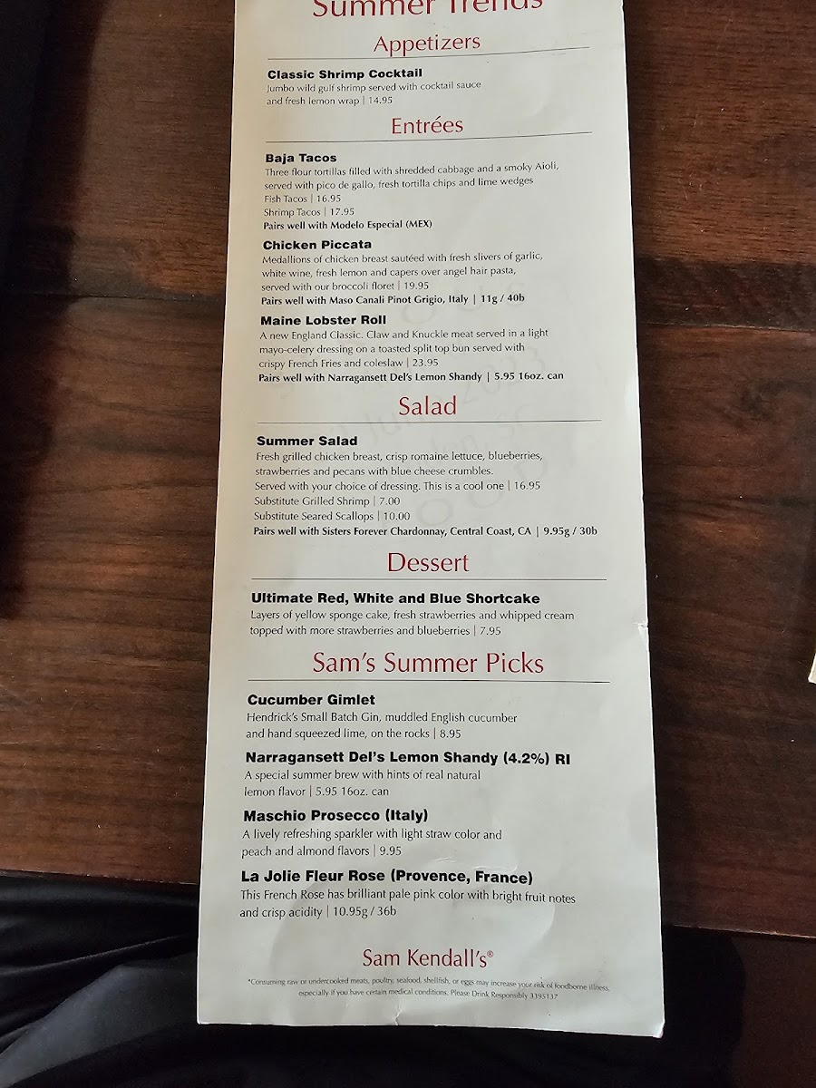 Menu Sam Kendall's-10
