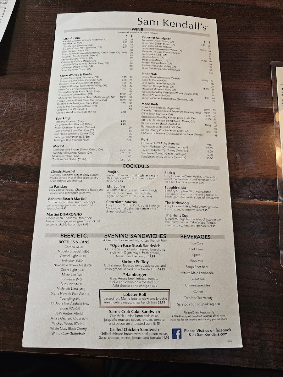 Menu Sam Kendall's-7