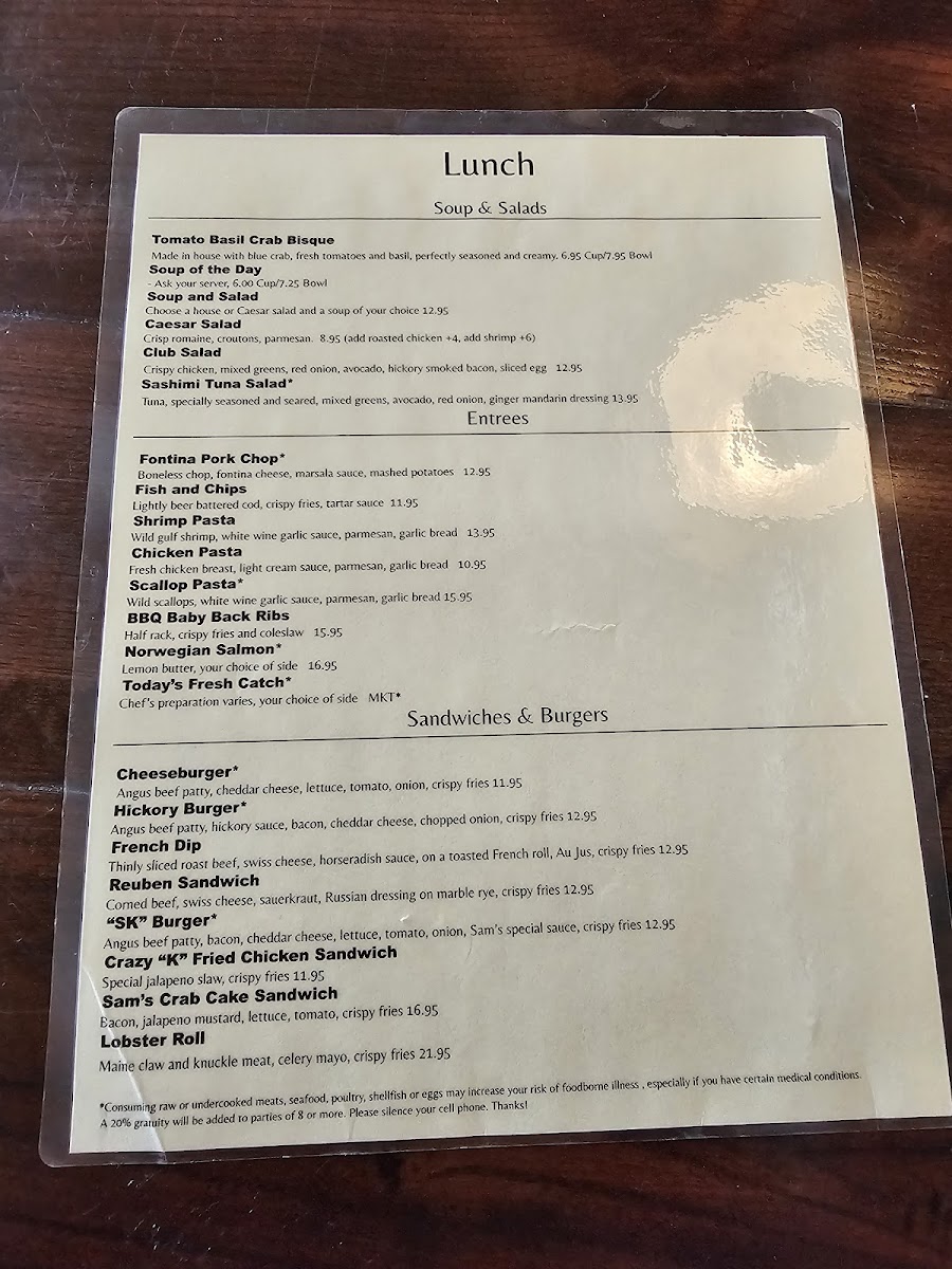 Menu Sam Kendall's-9