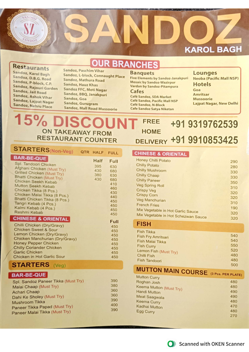 Menu Sandoz Restaurant - Karol Bagh-1