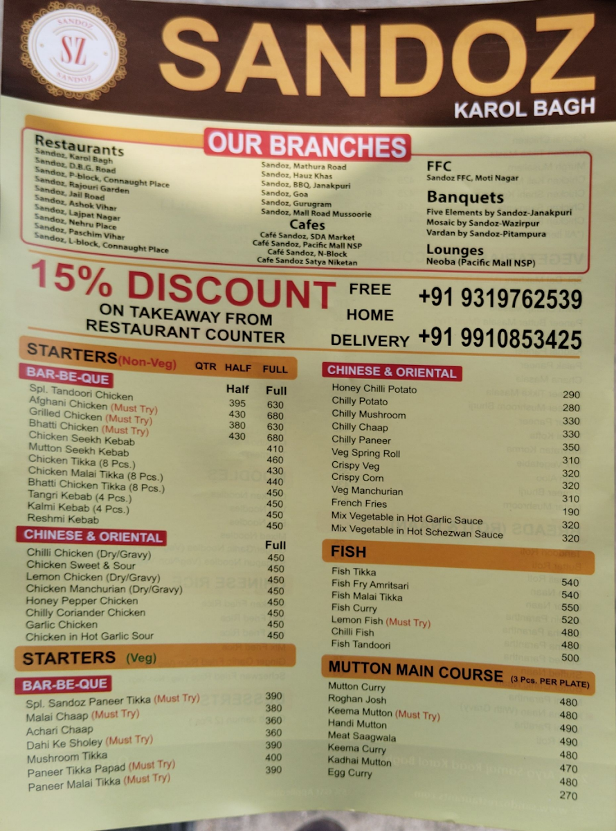 Menu Sandoz Restaurant - Karol Bagh-4