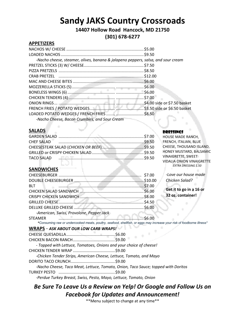 Menu Sandy Jaks Country Crossroads-1