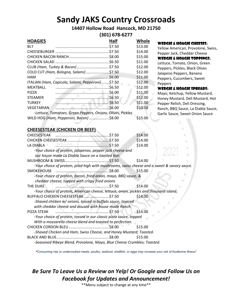 Menu Sandy Jaks Country Crossroads-2