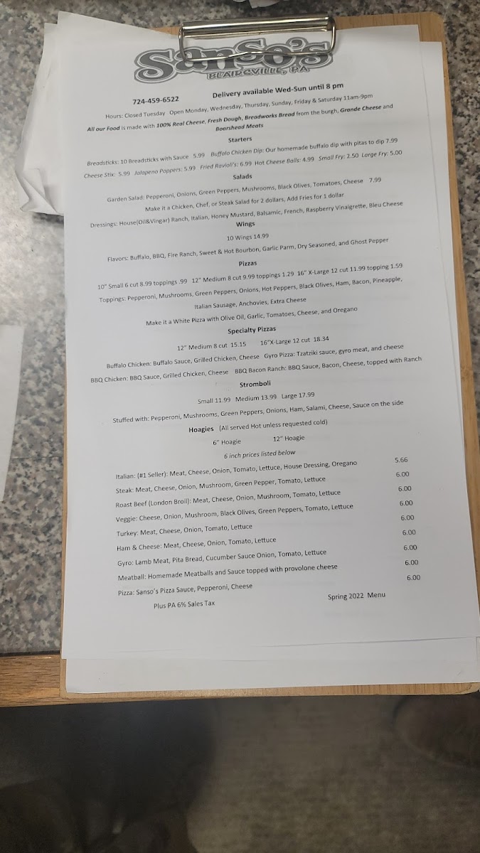 Menu Sanso's Pizza-1