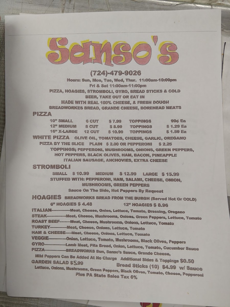 Menu Sanso's Pizza-2