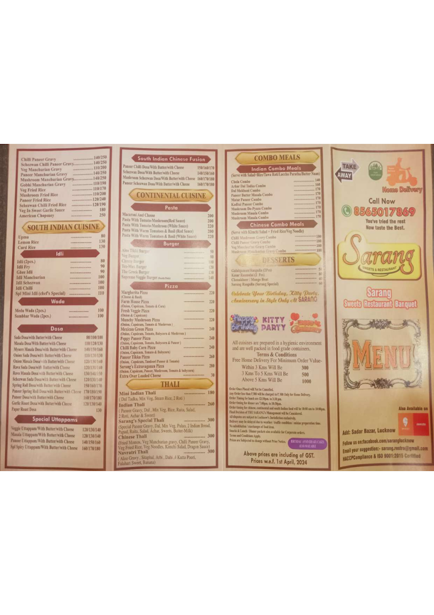 Menu Sarang Sweets & Restaurant-1