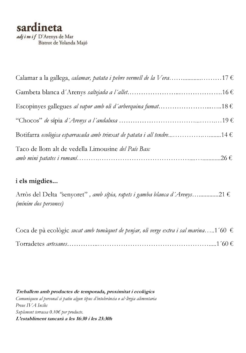 Menu Sardineta Bistrot De Yolanda Majó-10