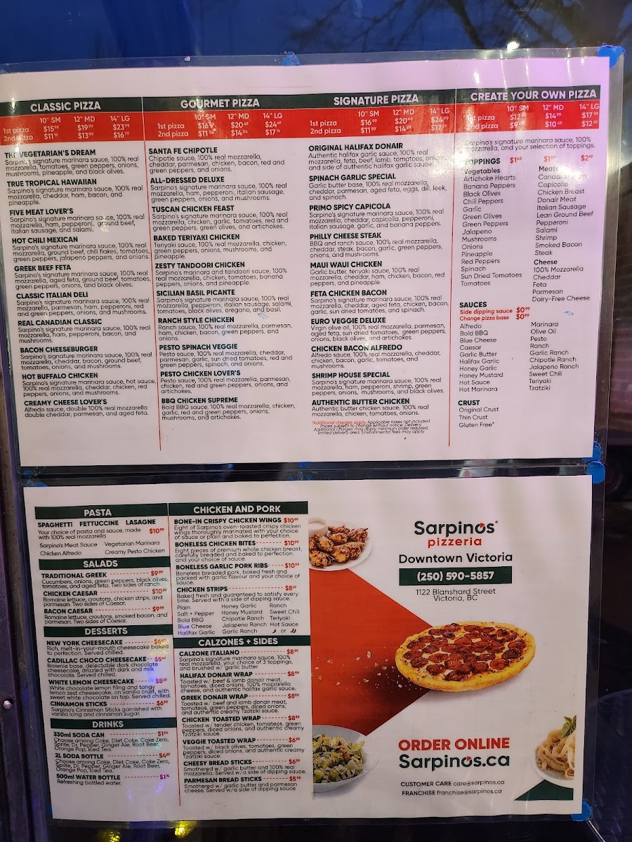 Menu Sarpino's Pizzeria Downtown Victoria-2