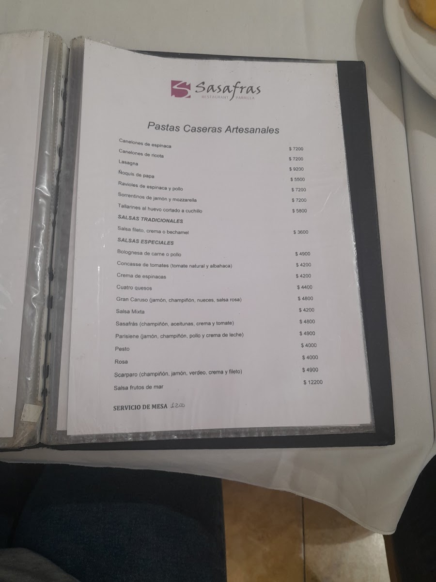 Menu Sasafras Restaurant Parrilla-1