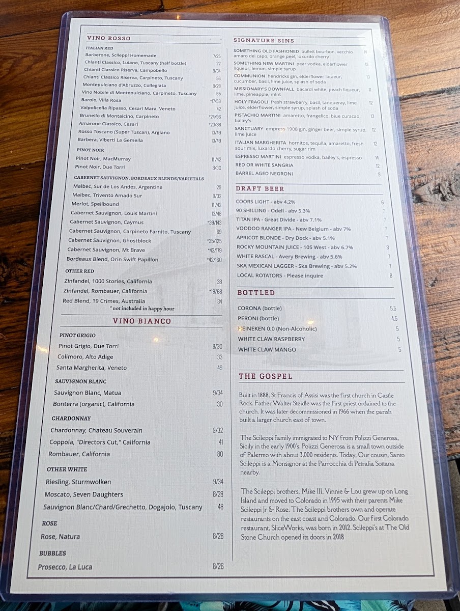 Menu Scileppi's At The Old Stone Church-1