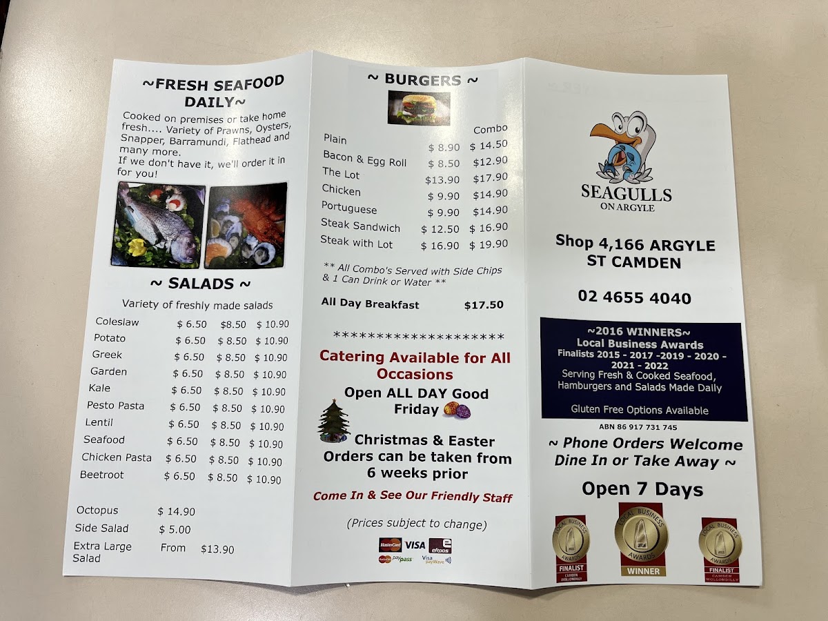 Menu Seagulls On Argyle-1