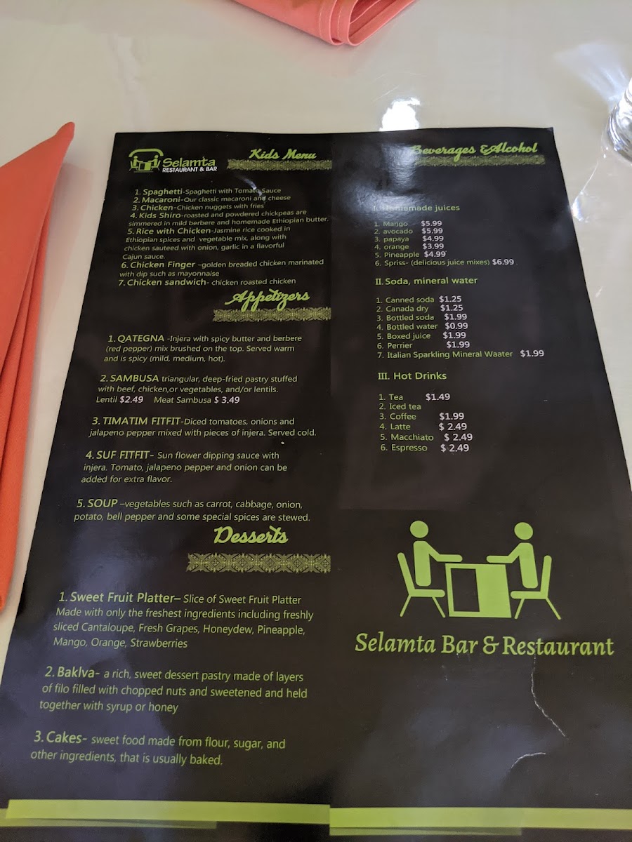 Menu Selamta Ethiopian Restaurant And Bar-7