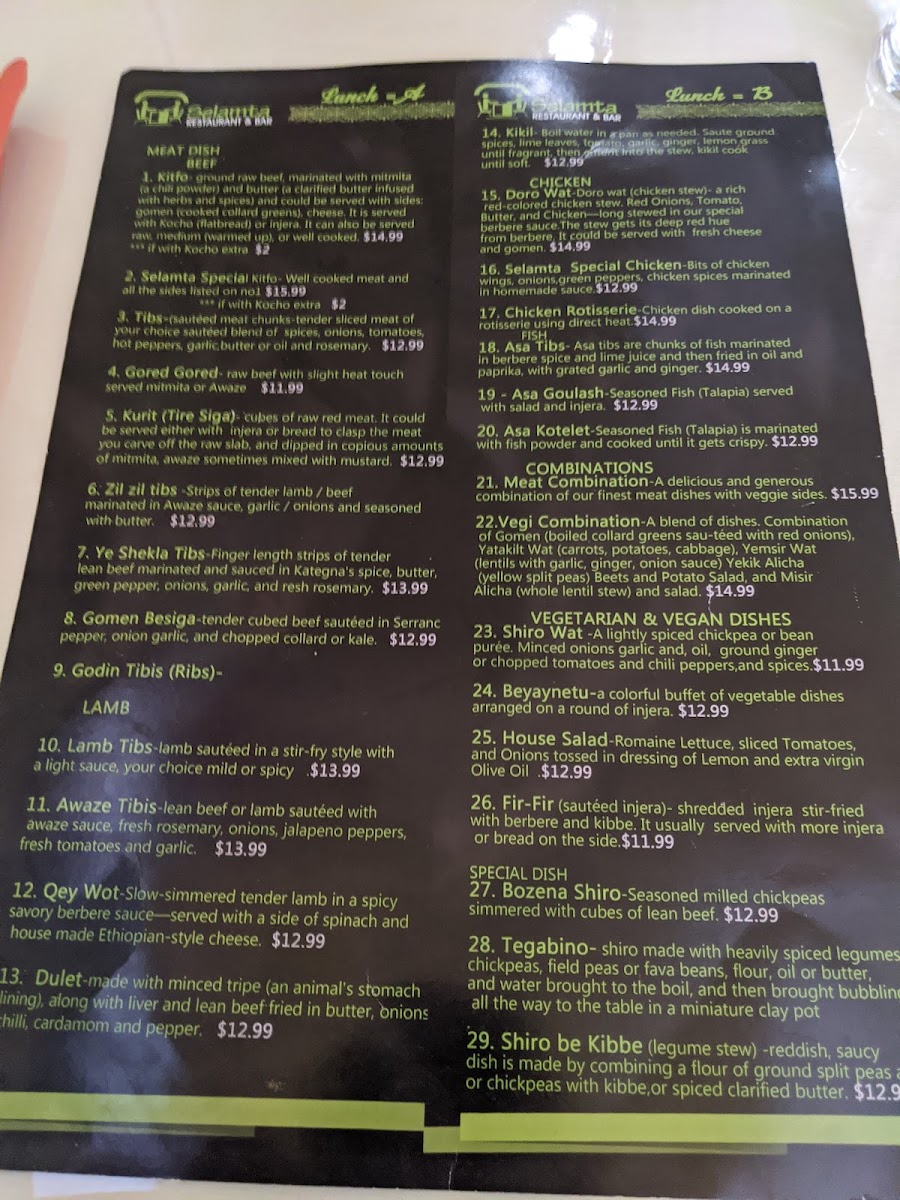 Menu Selamta Ethiopian Restaurant And Bar-8