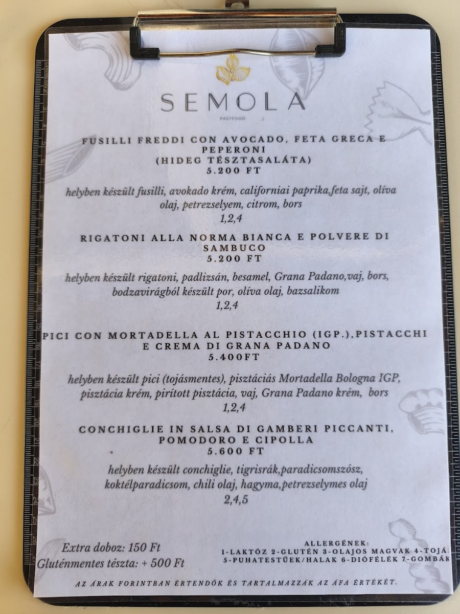 Menu Semola Pastfood - Olasz Tésztázó-1