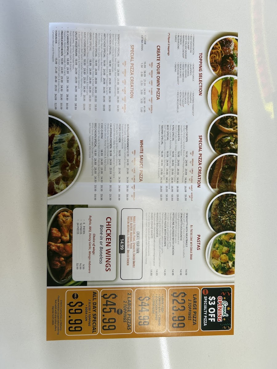 Menu Seniore's Pizza - Fairfield-1