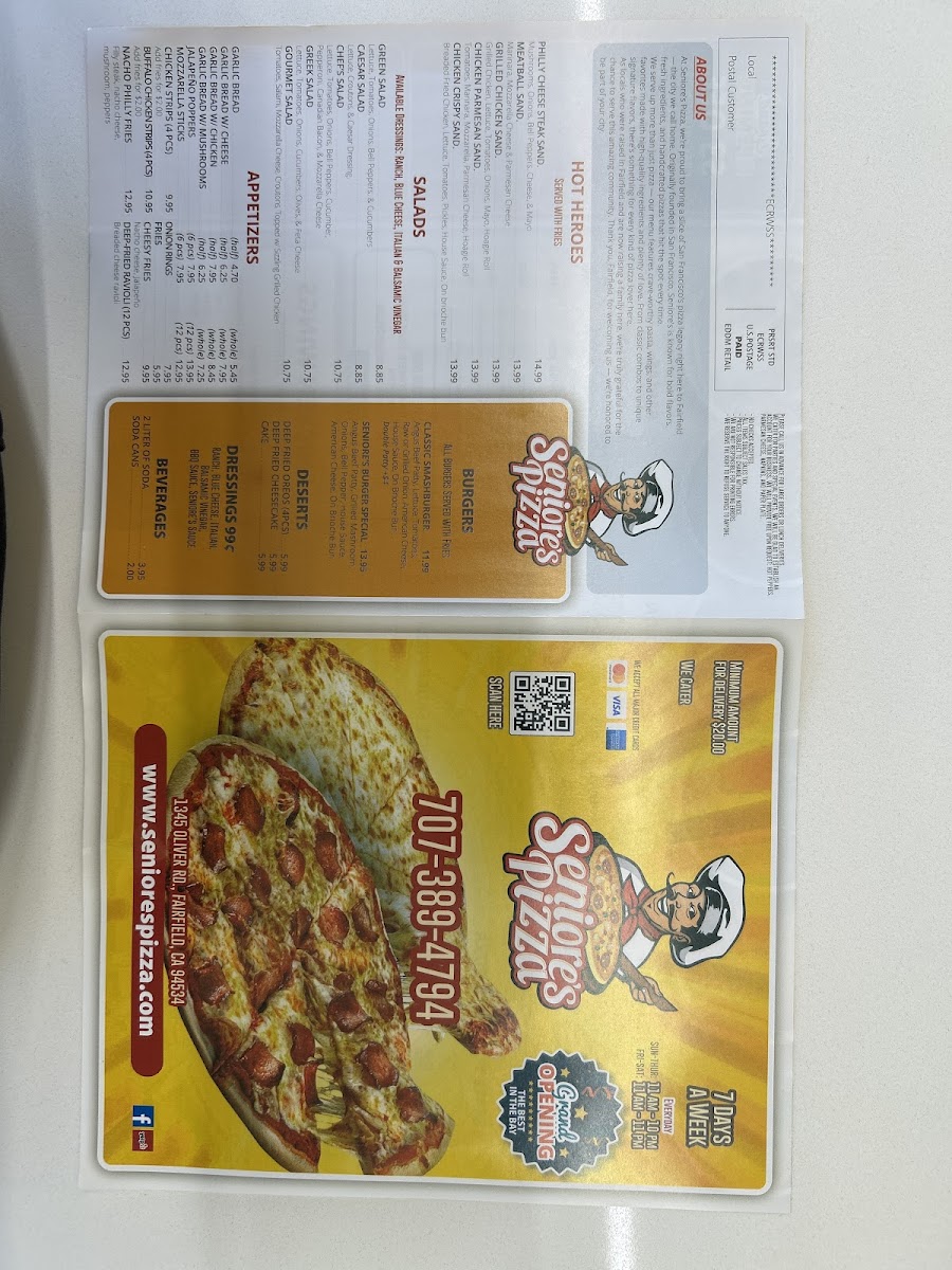 Menu Seniore's Pizza - Fairfield-2