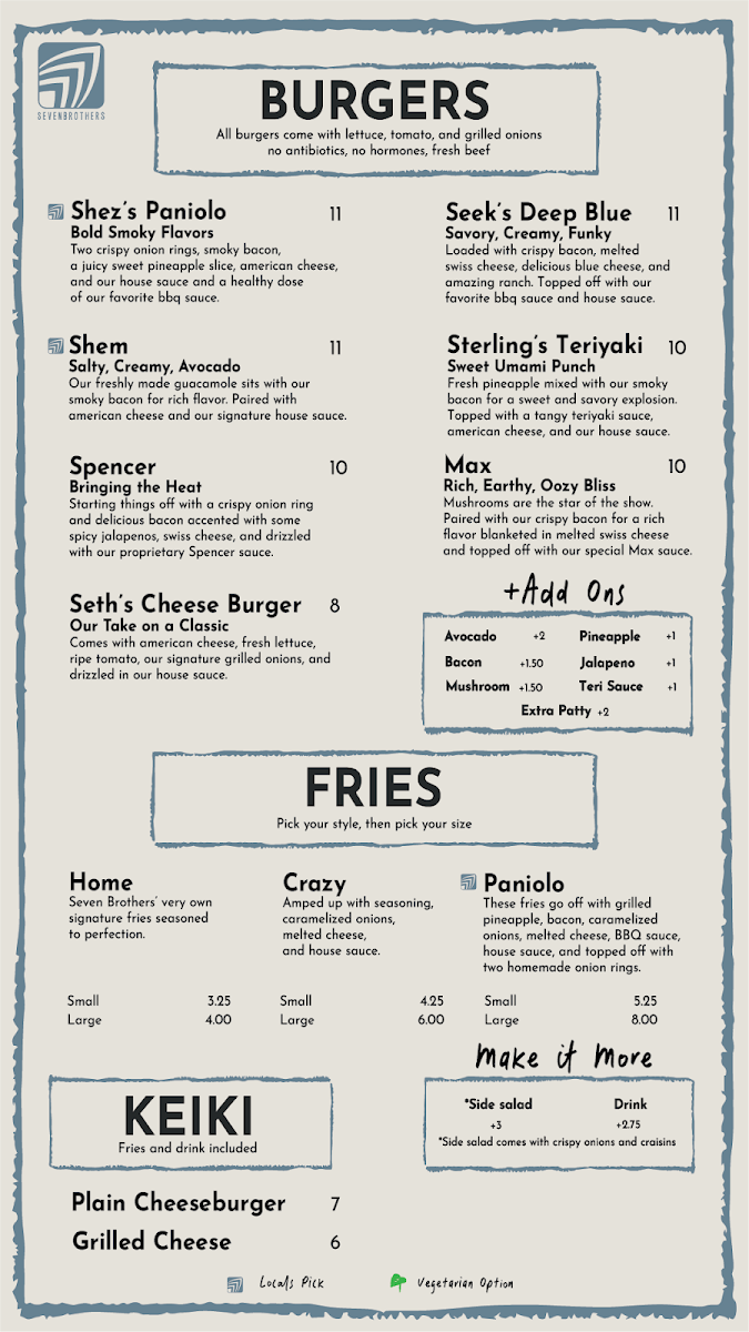 Menu Seven Brothers Burgers - Provo-1
