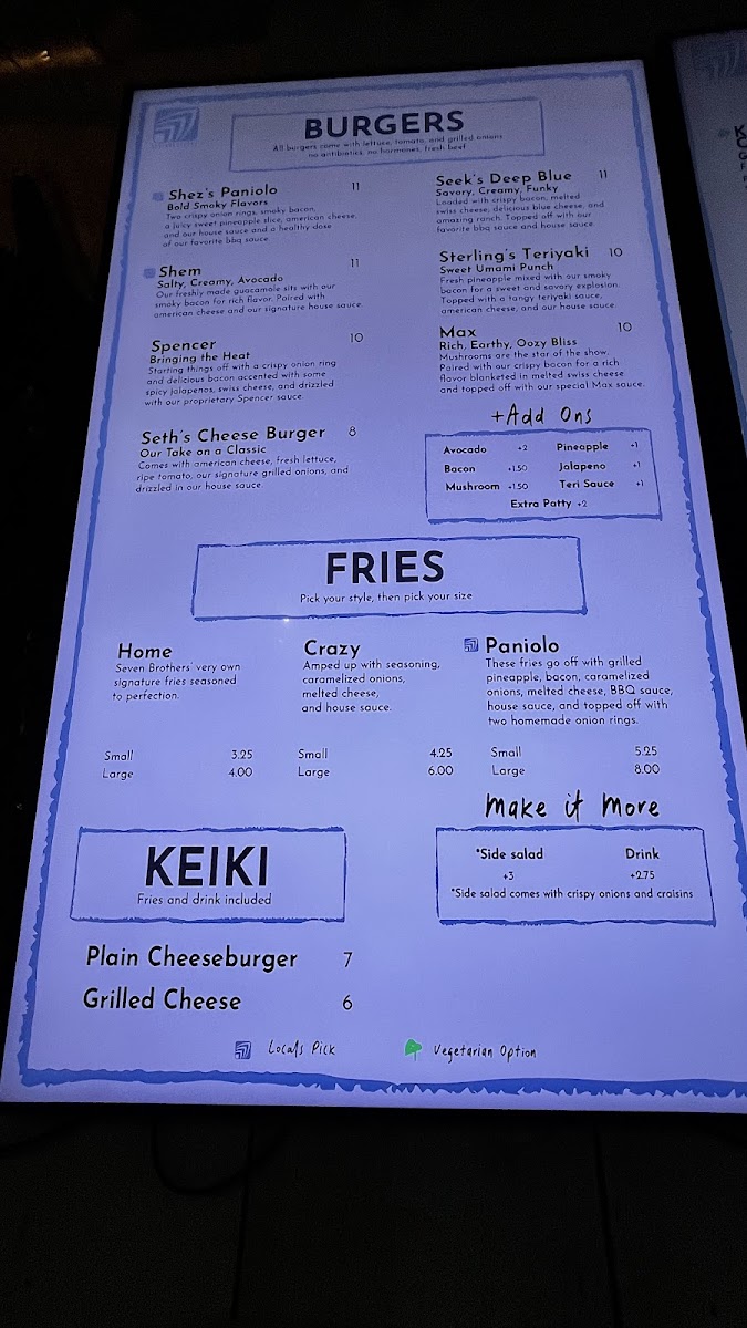 Menu Seven Brothers Burgers - Provo-4