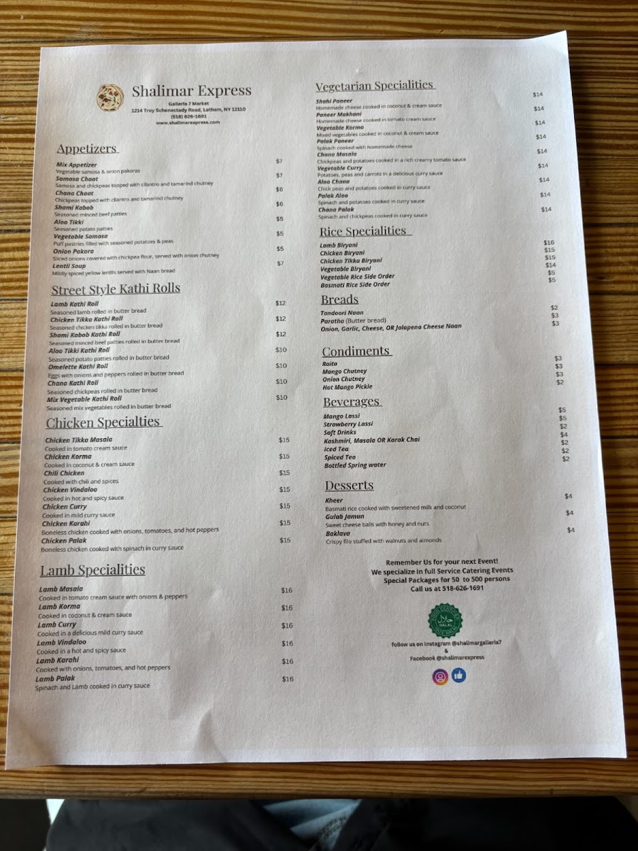 Menu Shalimar Express At Galleria7-1