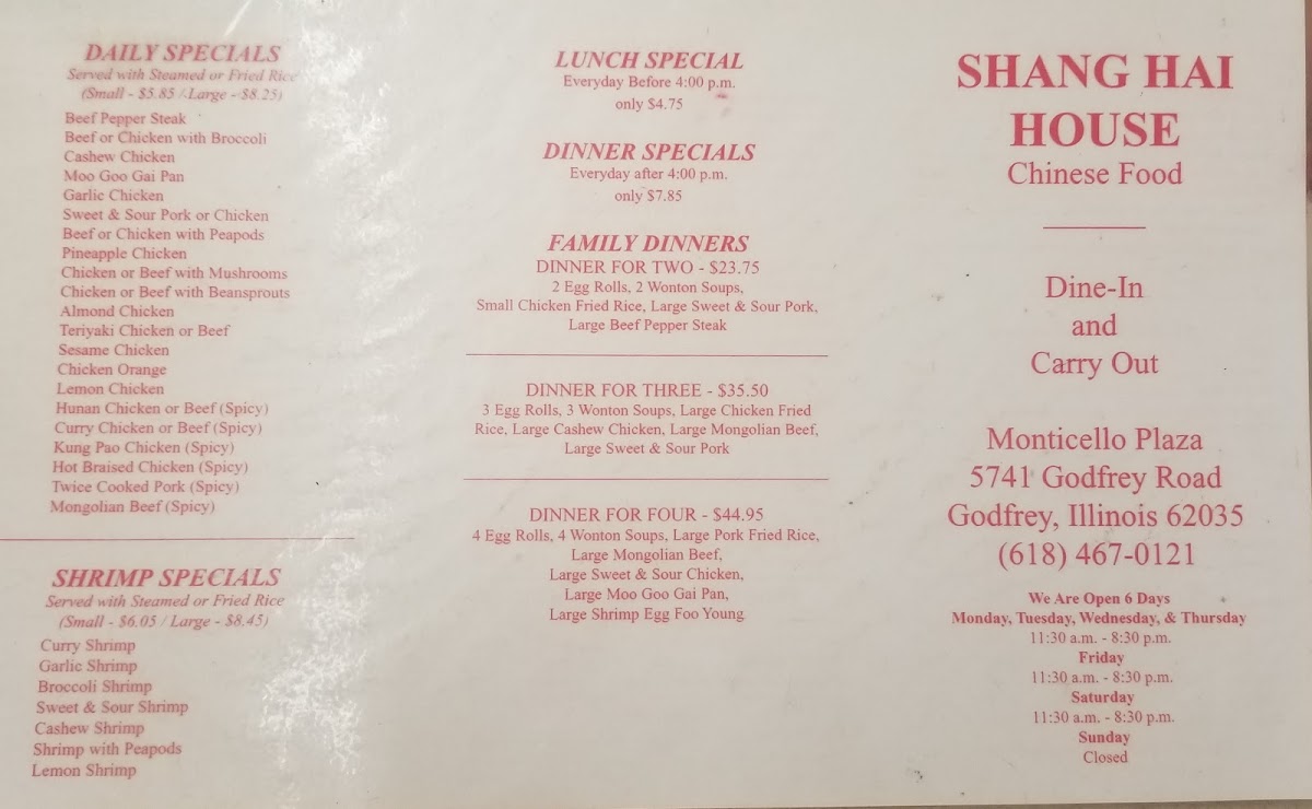 Menu Shang Hai House Chinese Food-2