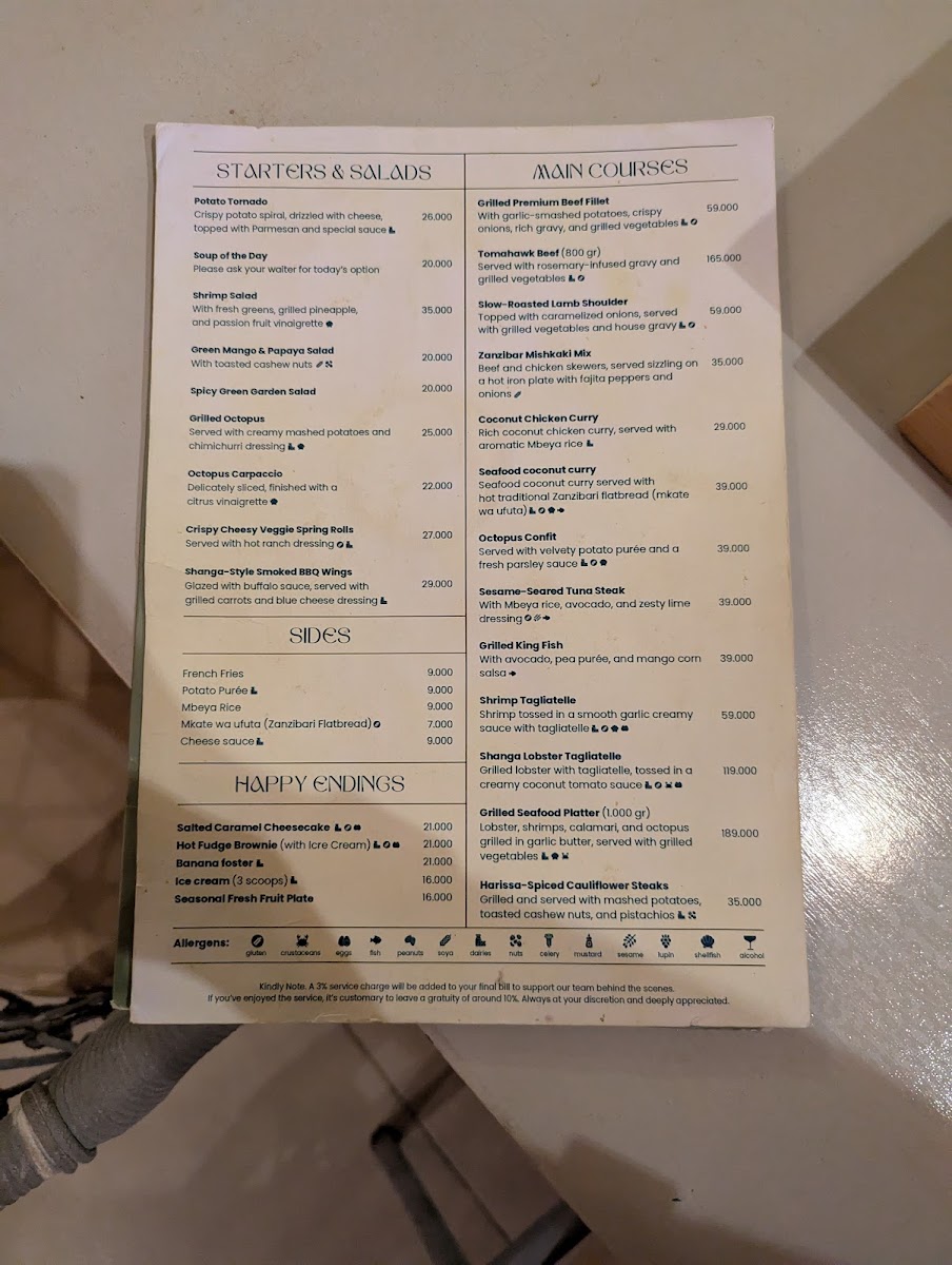Menu Shanga Restaurant Paje-3