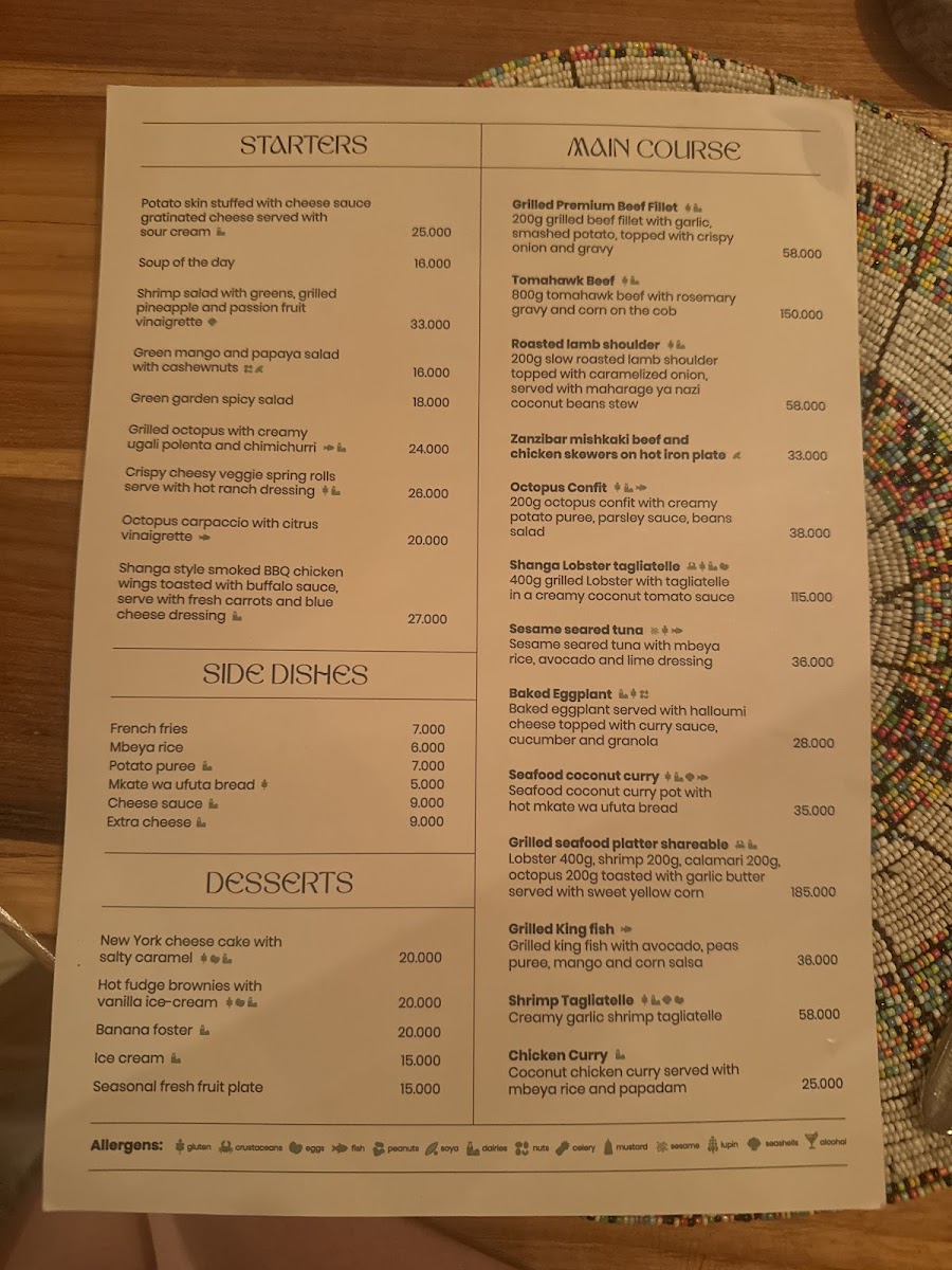 Menu Shanga Restaurant Paje-7