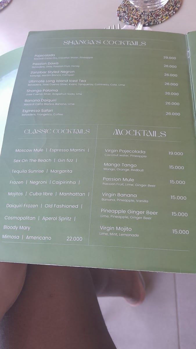 Menu Shanga Restaurant Paje-9