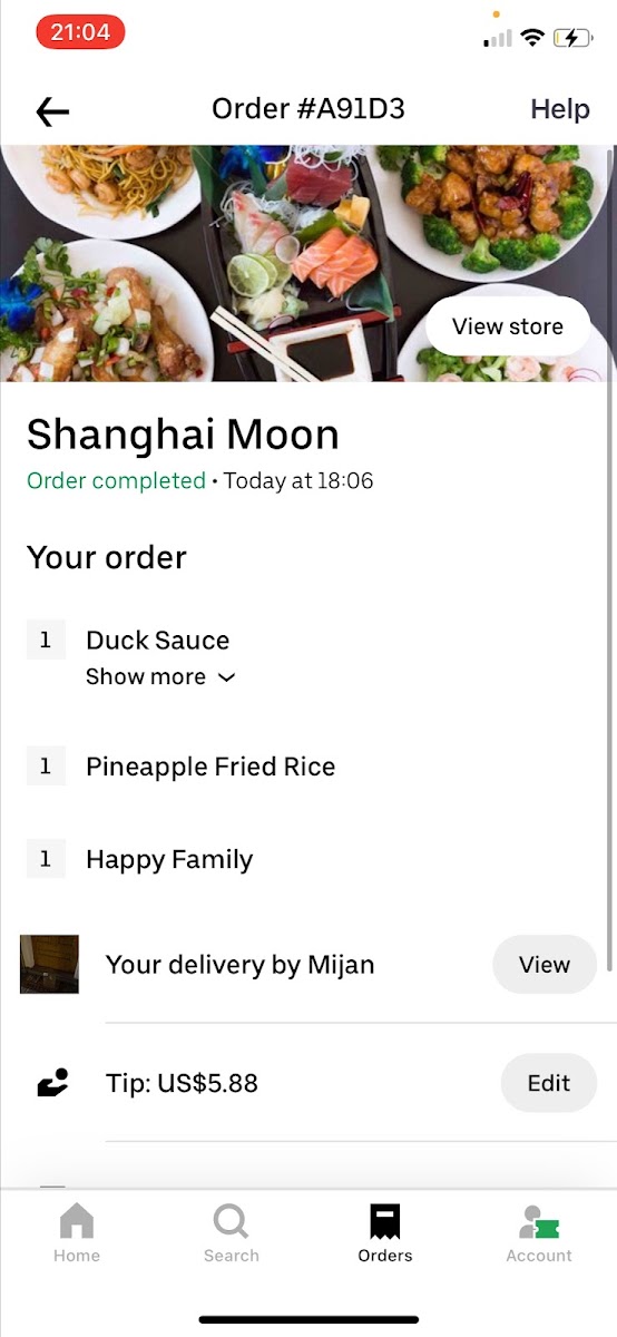 Menu Shanghai Moon 1987-1