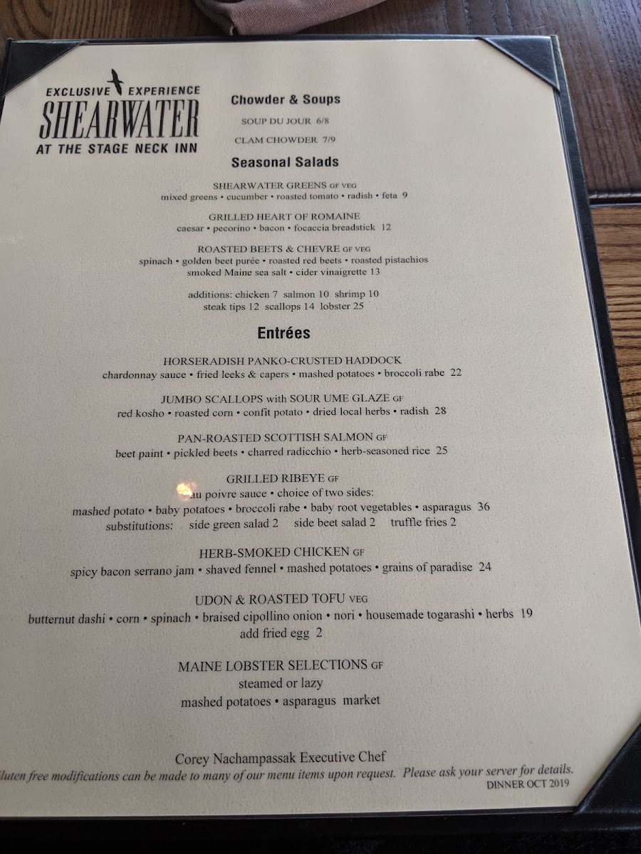 Menu Shearwater At Stage Neck Inn-1