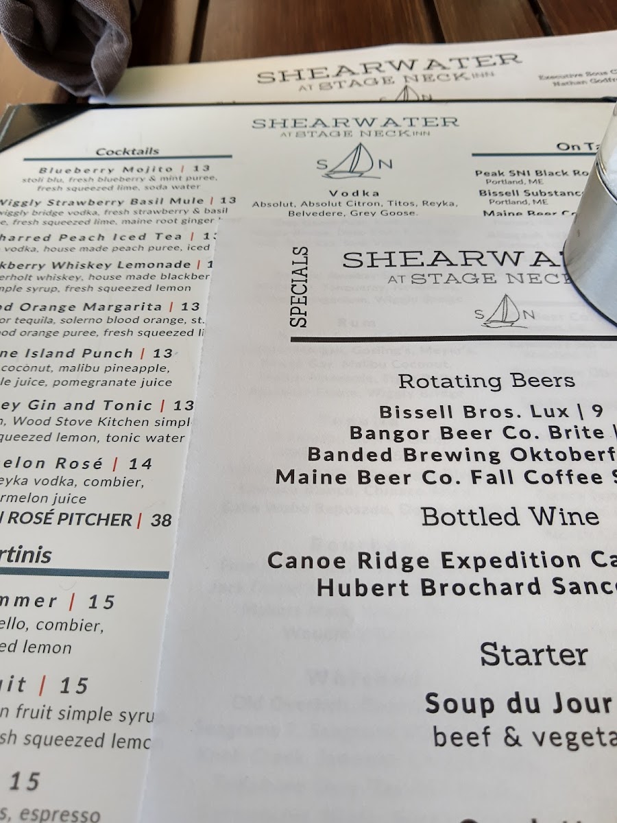 Menu Shearwater At Stage Neck Inn-2