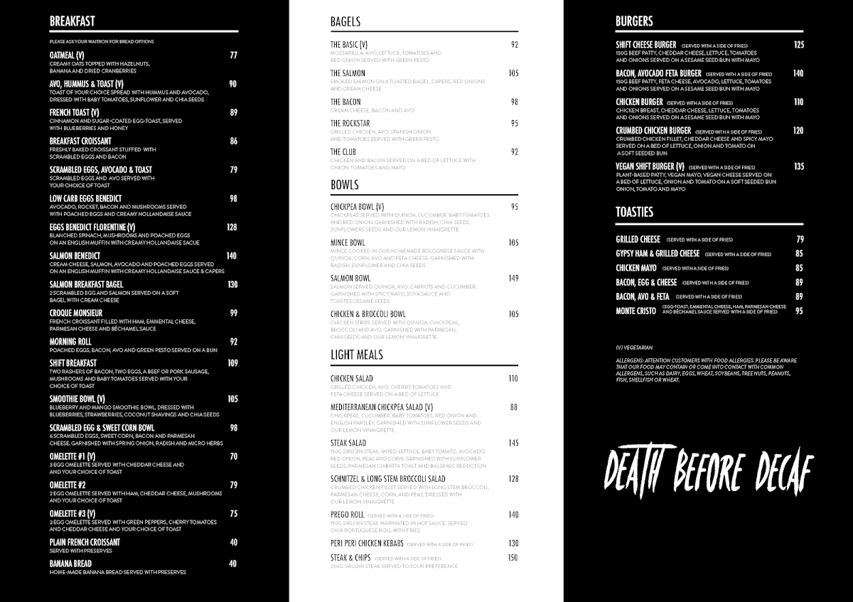 Menu Shift Espresso Bar | Glengariff-2
