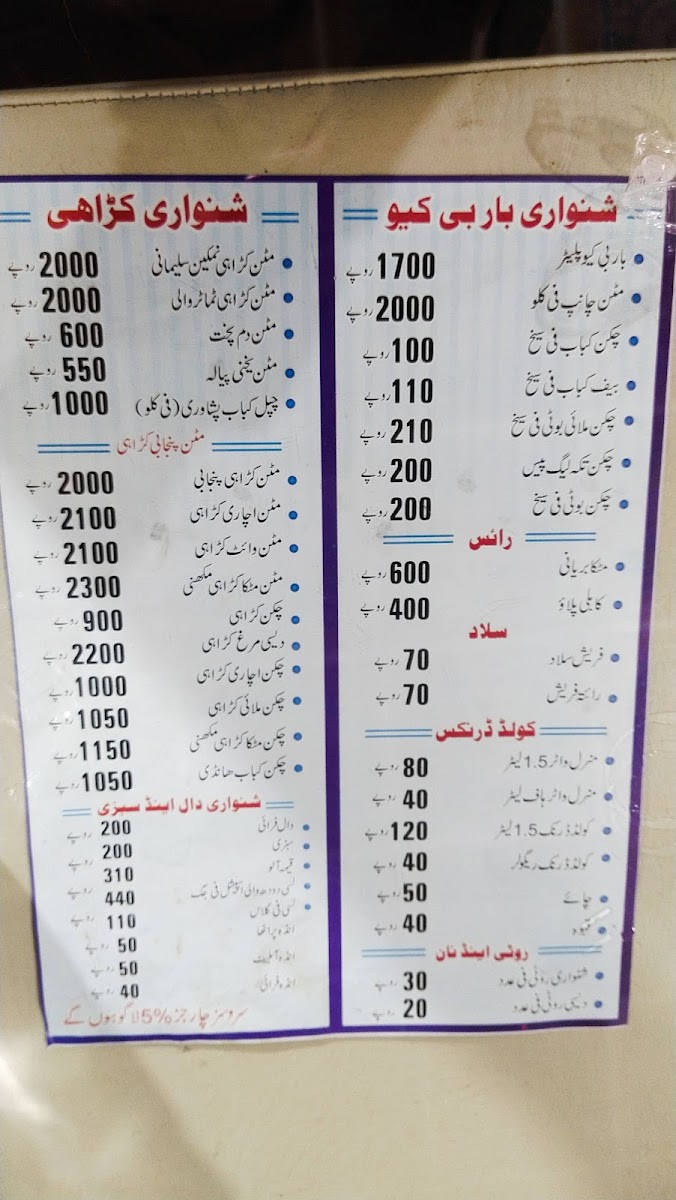 Menu Shinwari Restaurant And Bar B.q Main Gt Road Mararian-2