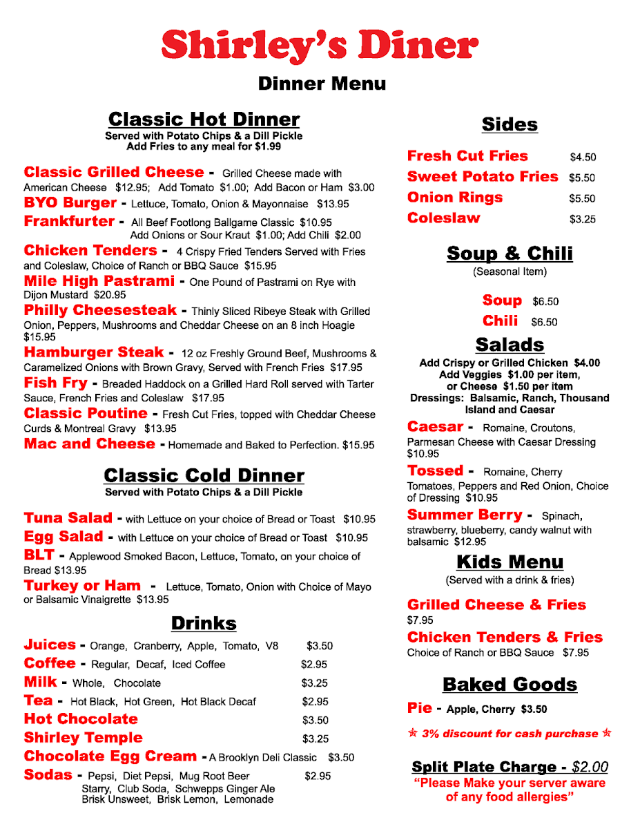 Menu Shirley's Diner-1