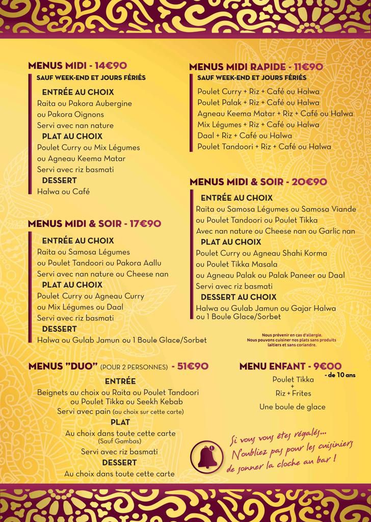 Menu Shiva - Restaurant Indien-1